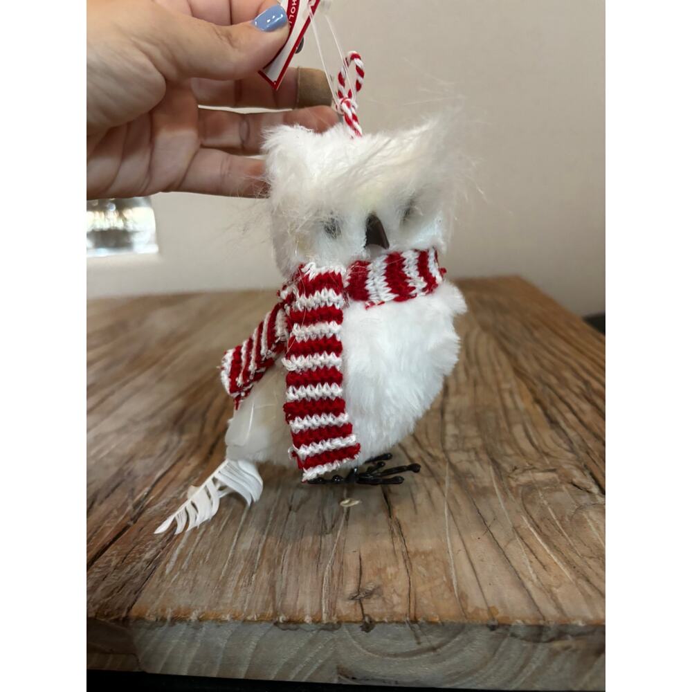 Holiday Time Owl Ornament White Red NWT